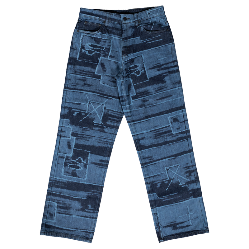 5 POCKET LASER PRINTED PATCHED PANT - DARK INDIGO