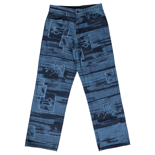 5 POCKET LASER PRINTED PATCHED PANT - DARK INDIGO