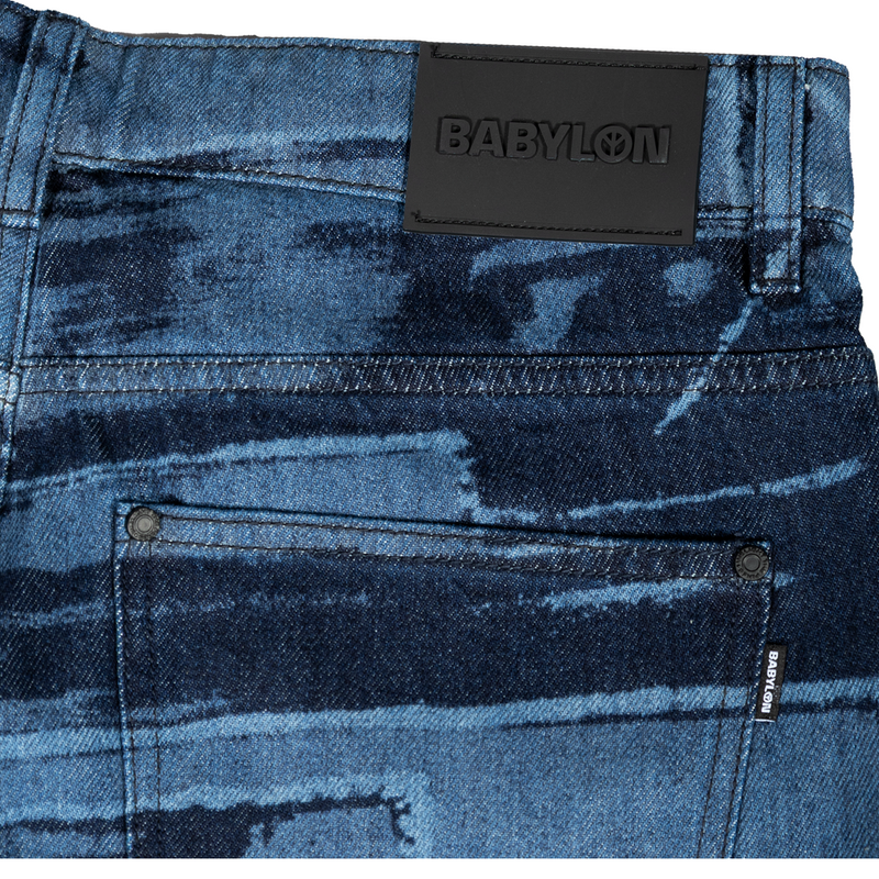 5 POCKET LASER PRINTED PATCHED PANT - DARK INDIGO