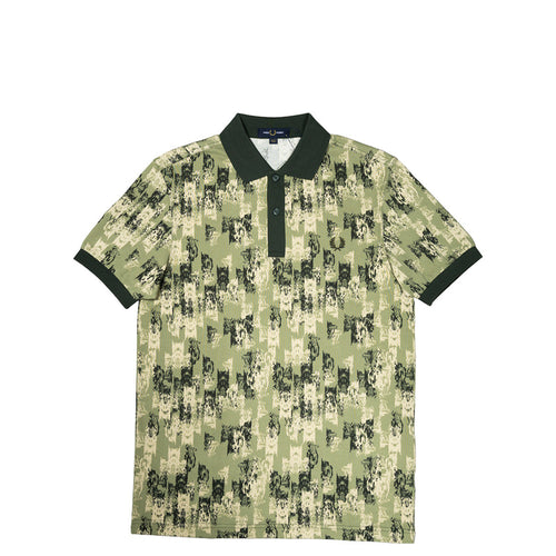ABSTRACT PRINT POLO SHIRT OLIVE GREEN