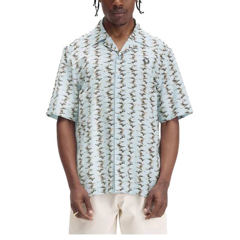 ABSTRACT PRINT REVERE COLLAR SHIRT LIGHT SMOKE