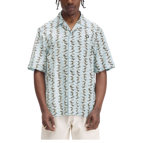 ABSTRACT PRINT REVERE COLLAR SHIRT LIGHT SMOKE