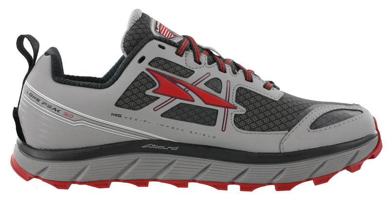 Medial of Gray/Red3.0 Altra Mens Trail Running Lightweight Shoes Lone Peak 3.0 Neoshell