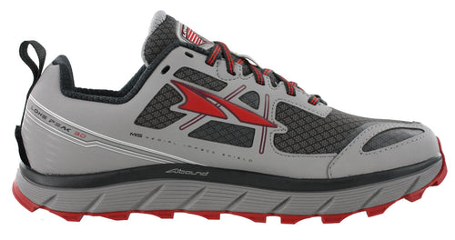 Medial of Gray/Red3.0 Altra Mens Trail Running Lightweight Shoes Lone Peak 3.0 Neoshell