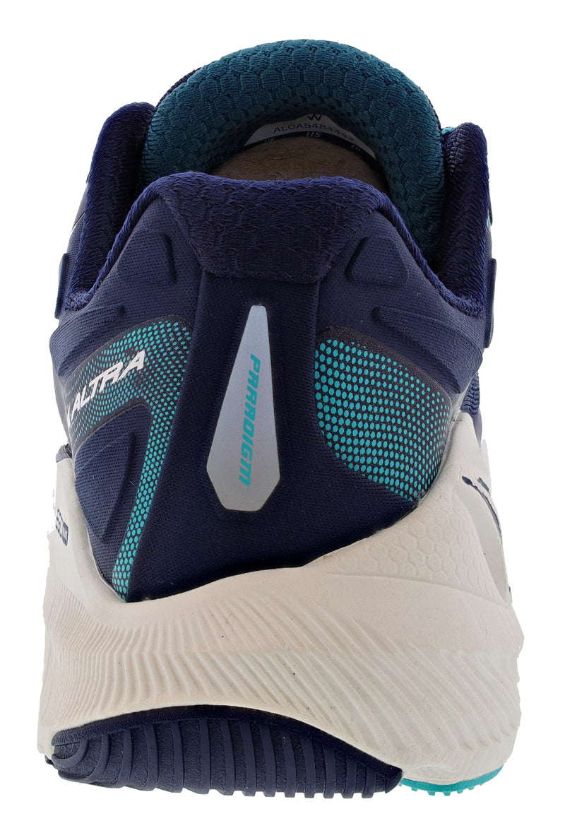 Back of Dark Blue Altra Women's Paradigm 6 Trainer Running Shoes