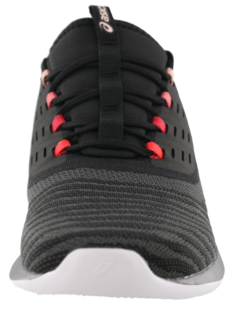 Front of Black and Frosted Rose ASICS Fuzetora Twist Lightweight Walking Shoes