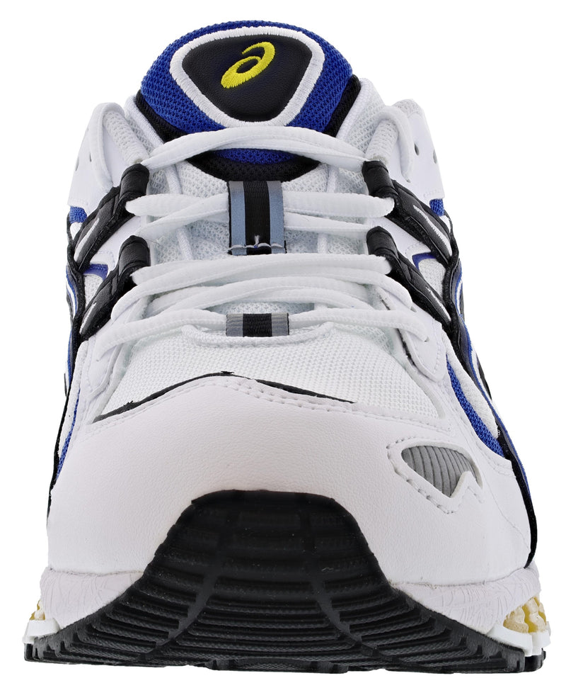 Front of White with Black and Blue accents ASICS Men's Cushioned Running Shoes Gel Kayano 5 360