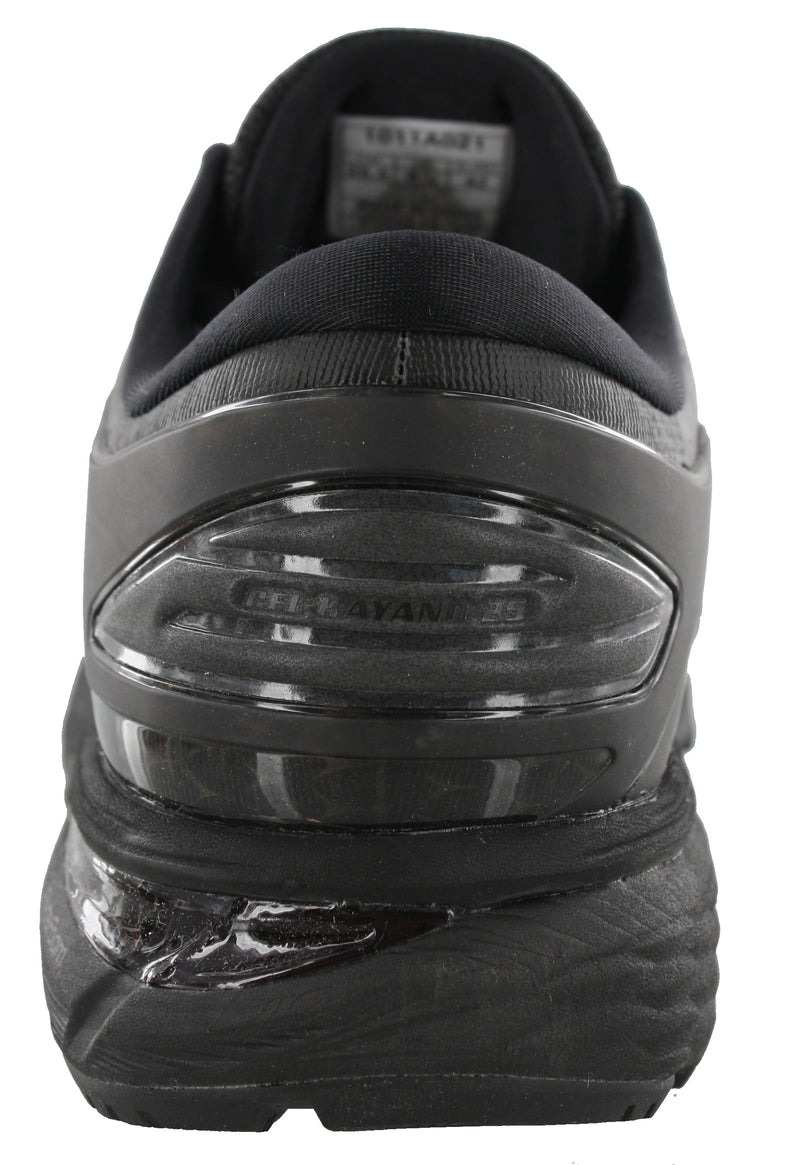 Back of Black/BlackNYC ASICS Men's Kayano 25 NYC Marathon Wide Toe Box Running Shoes