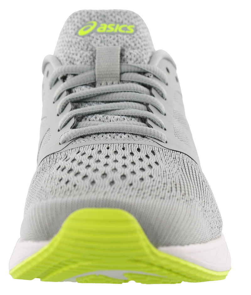 Front of Mid Grey/White/Yellow ASICS Men Walking Cushioned Running Shoes Roadhawk FF