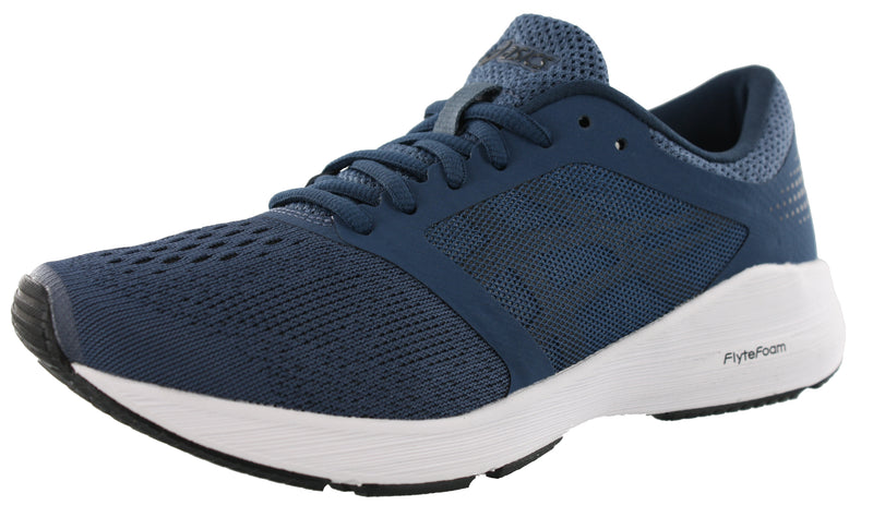 Lateral of Dark Blue/Black/White ASICS Men Walking Cushioned Running Shoes Roadhawk FF