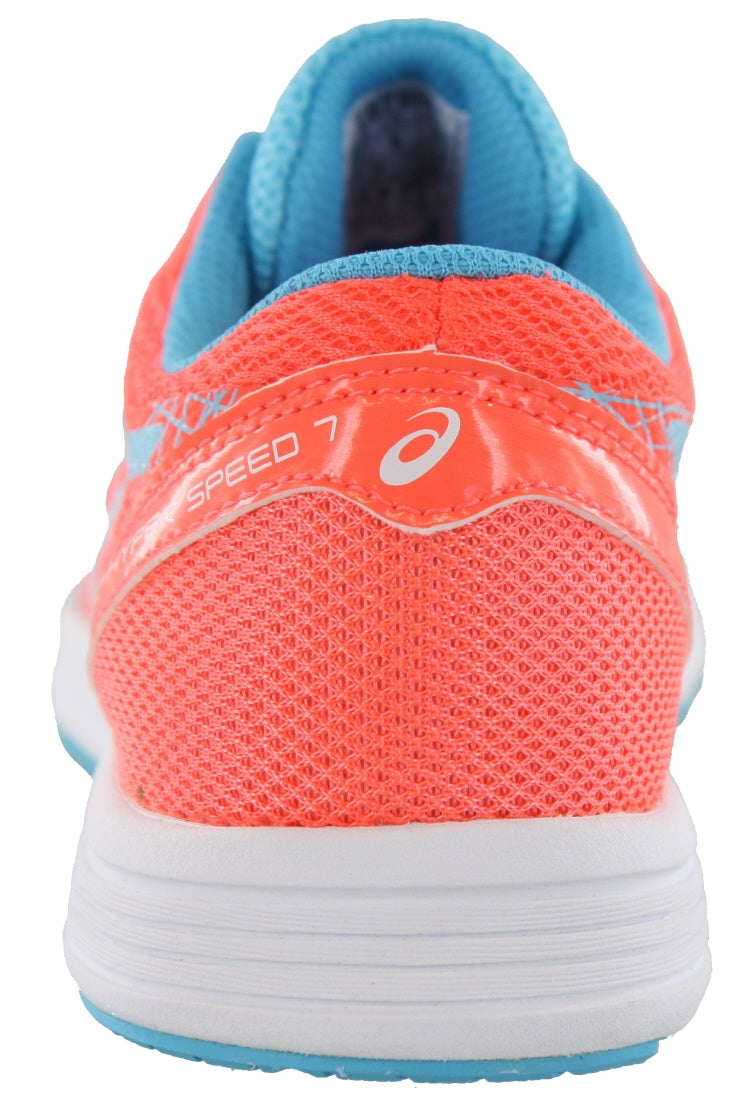 Back of FlCoral/White/Turqoise ASICS Women Walking Cushioned Running Shoes Gel Hyper Speed 7