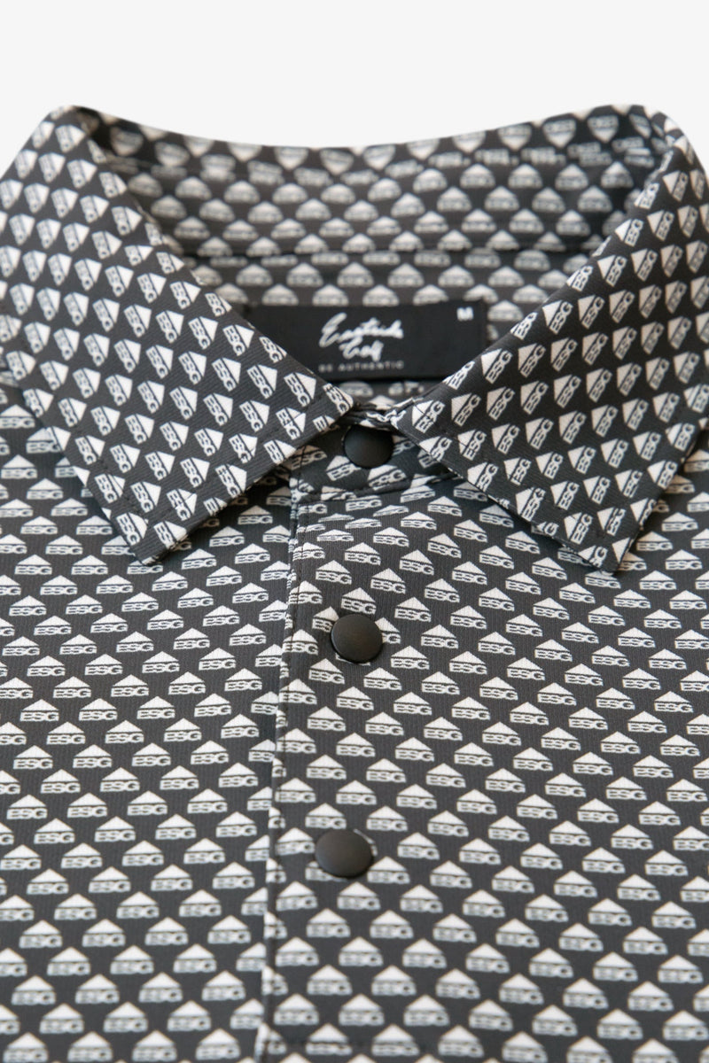 Black/White Snap Placket Polo - GEO ESG Print