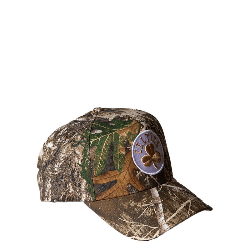 BOSTON CELTICS REALTREE KHAKI 9FORTY ADJUSTABLE A-FRAME CAP