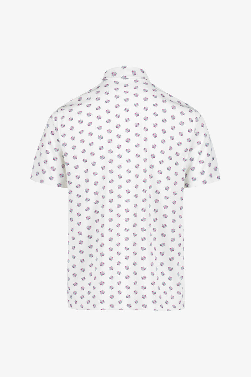 Bright White Snap Placket Polo - Floral Cluster