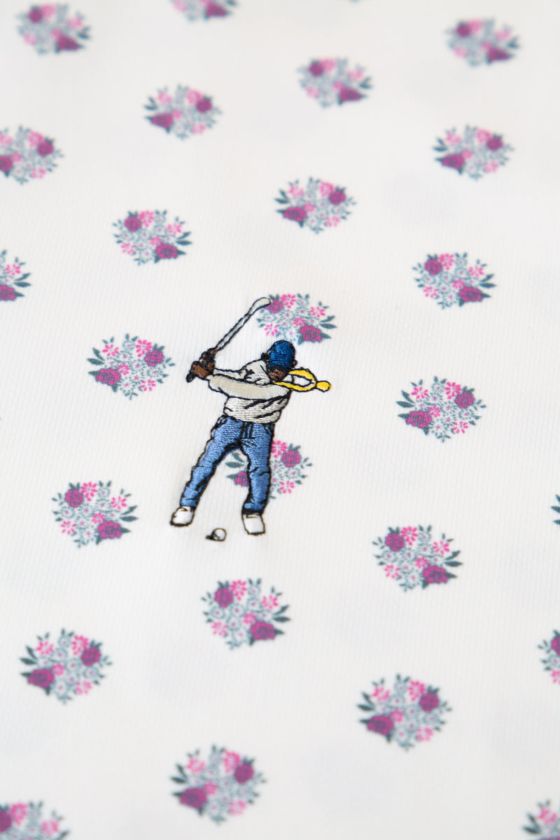 Bright White Snap Placket Polo - Floral Cluster