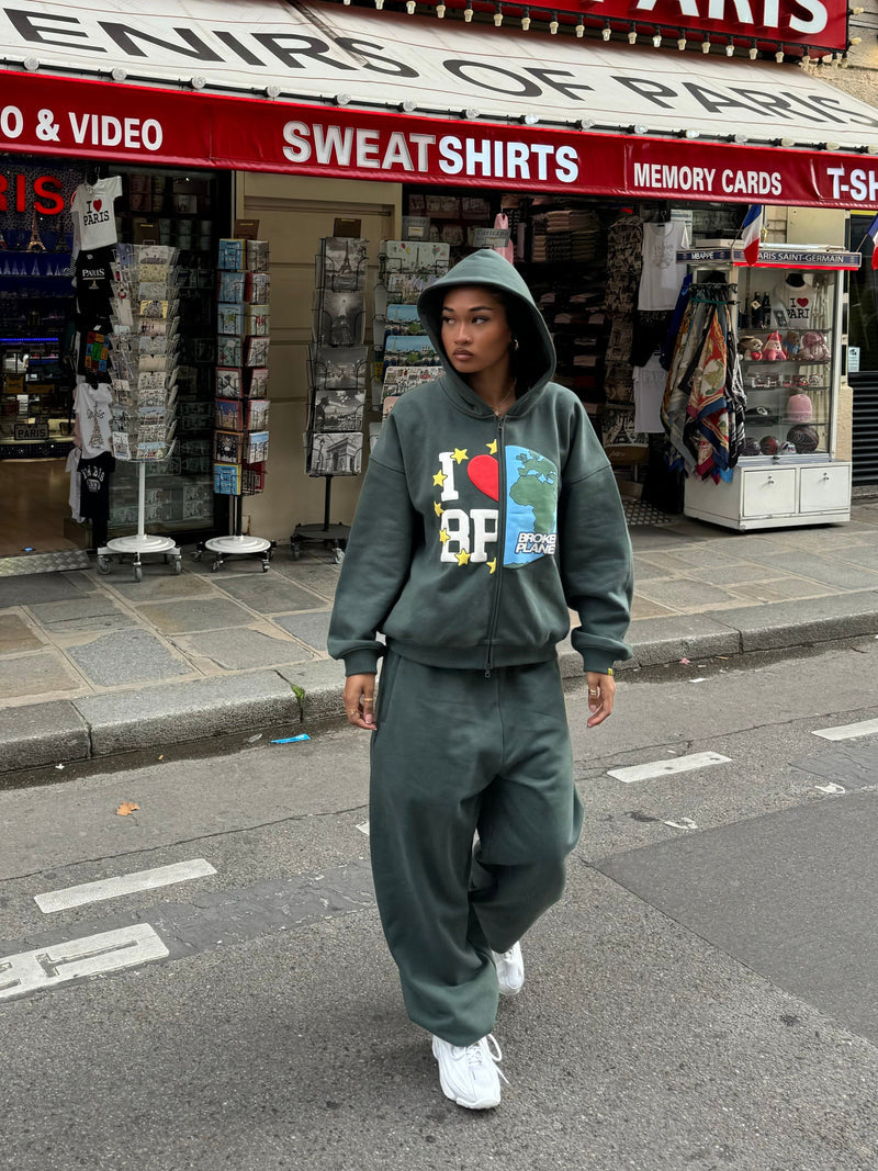 Broken Planet My Planet Zip-Up Hoodie Emerald Green