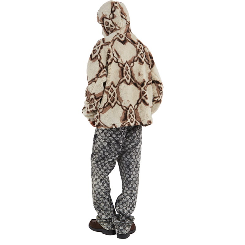 BURNED SHIELD SHERPA HOODIE OFF WHITE