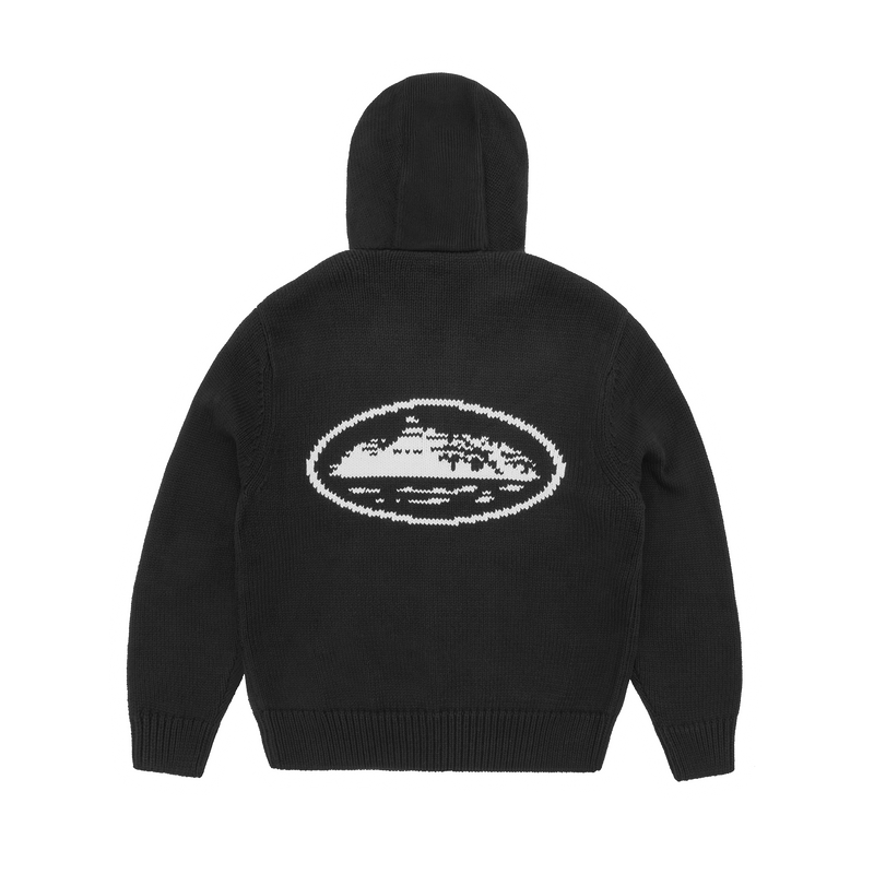 Corteiz Alcatraz Heavy Knit Zip Hoodie Black