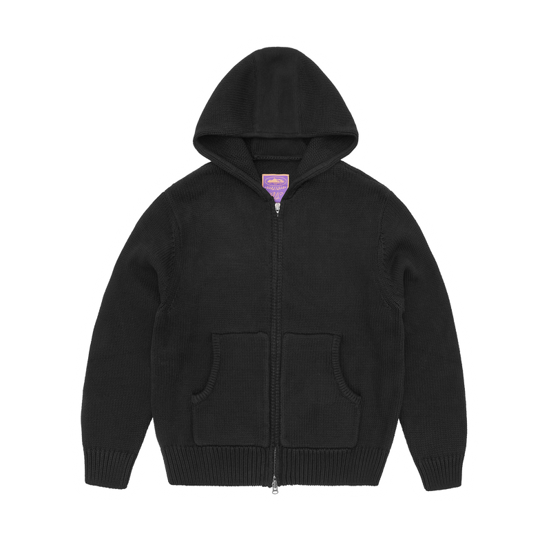Corteiz Alcatraz Heavy Knit Zip Hoodie Black
