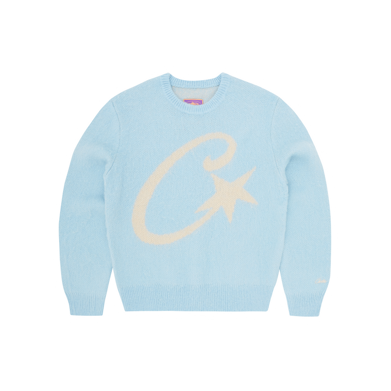 Corteiz C Star Mohair Knit Sweater - baby blue