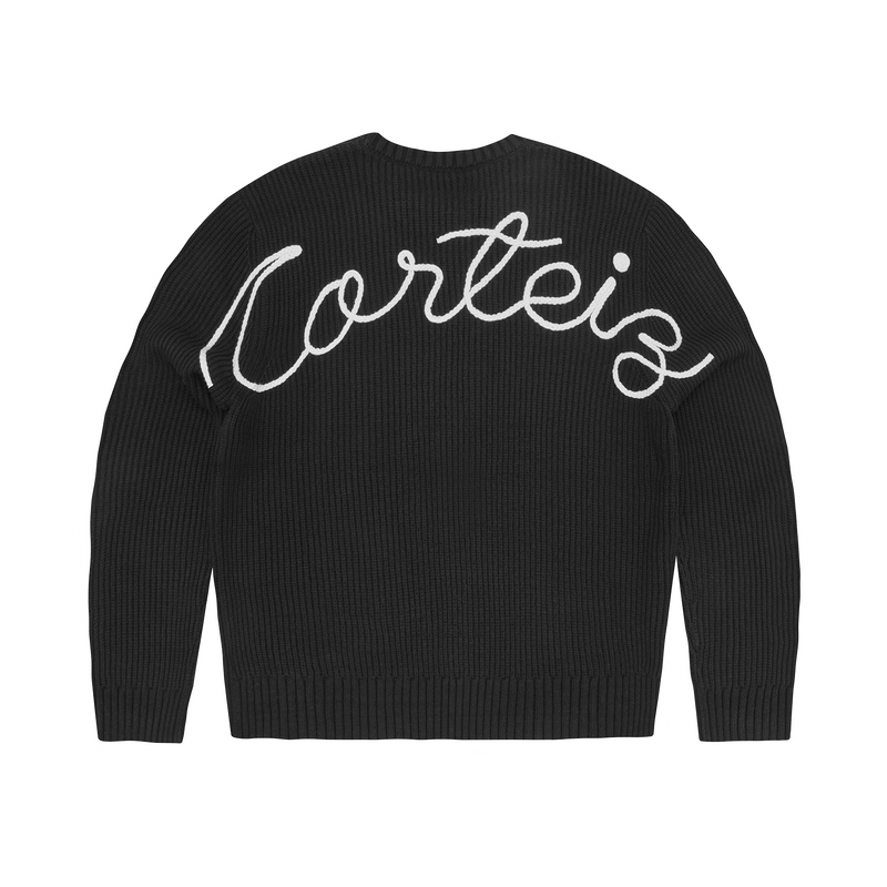 Corteiz Crochet Applique Knit Crew Black