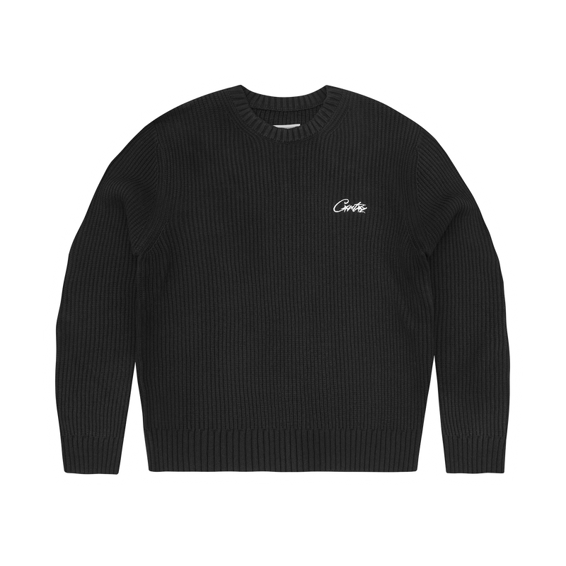 Corteiz Crochet Applique Knit Crew Black