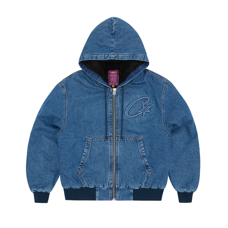 Corteiz Embossed C-star Denim Work Jacket - blue