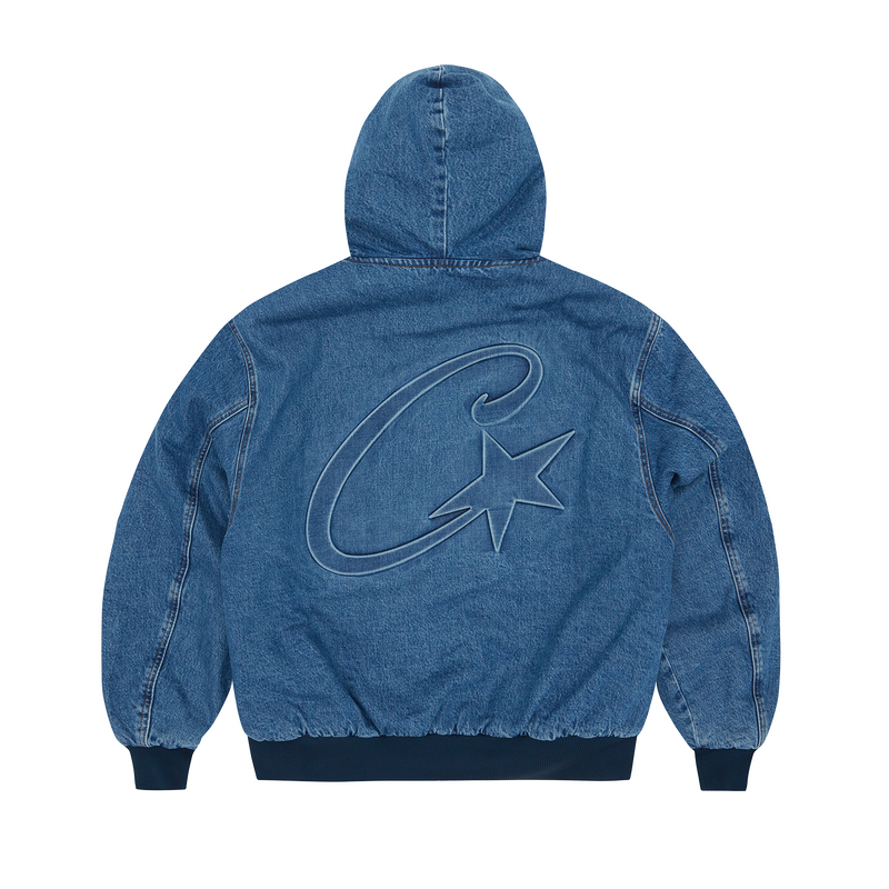 Corteiz Embossed C-star Denim Work Jacket - blue
