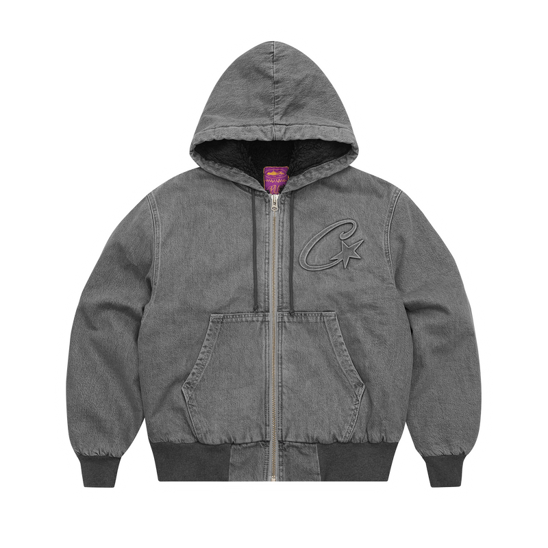 Corteiz Embossed C-star Denim Work Jacket Grey