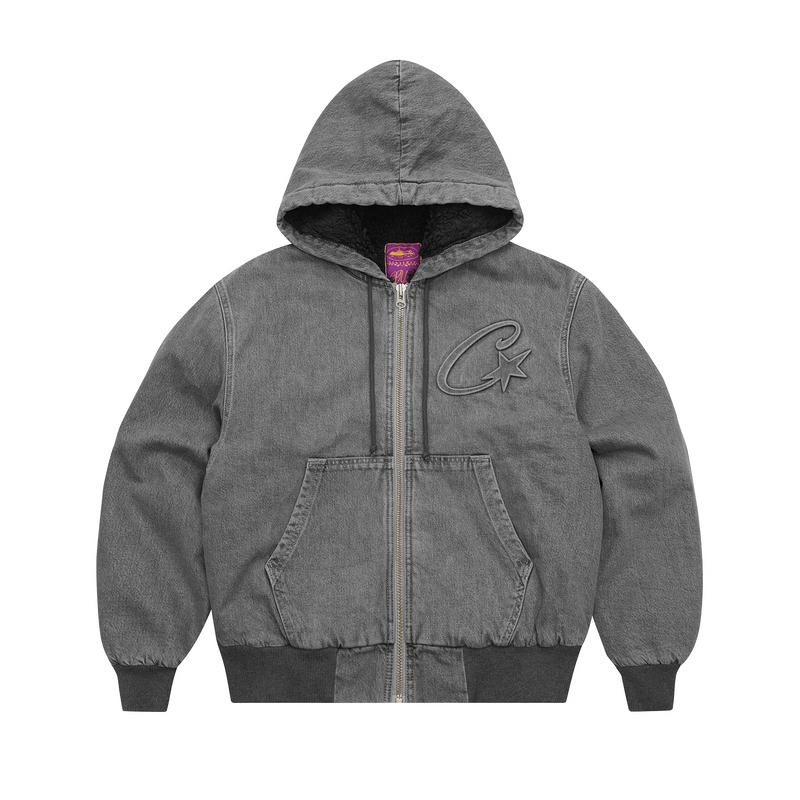 Corteiz Embossed C-star Denim Work Jacket Grey