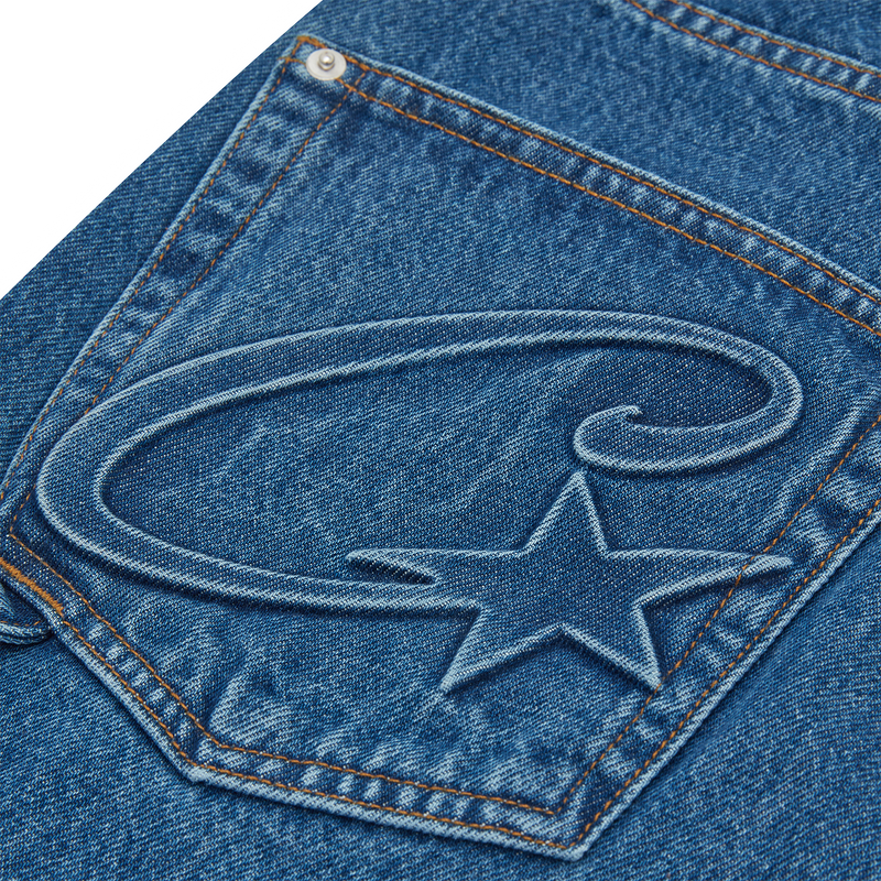 Corteiz Embossed C-star Denim Work Pant - blue