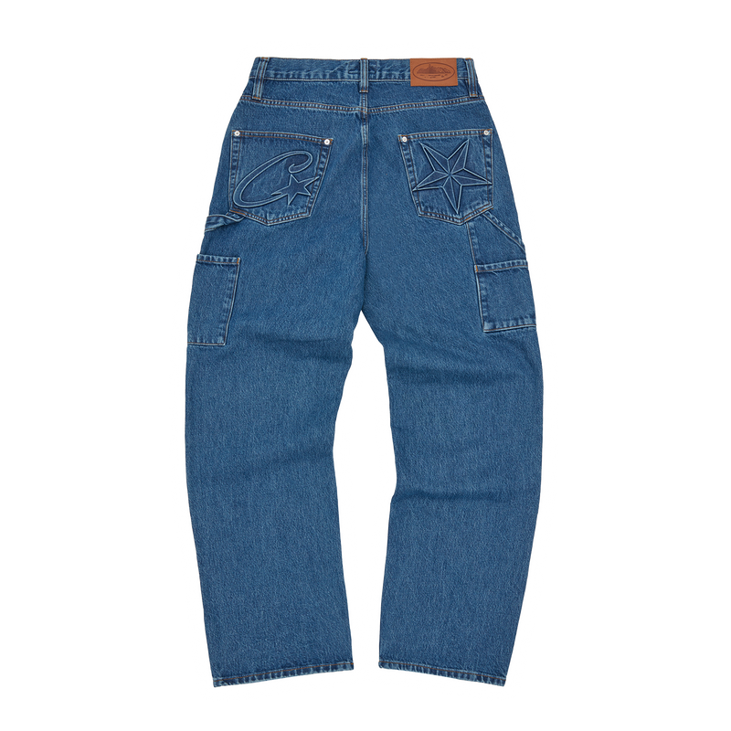 Corteiz Embossed C-star Denim Work Pant - blue