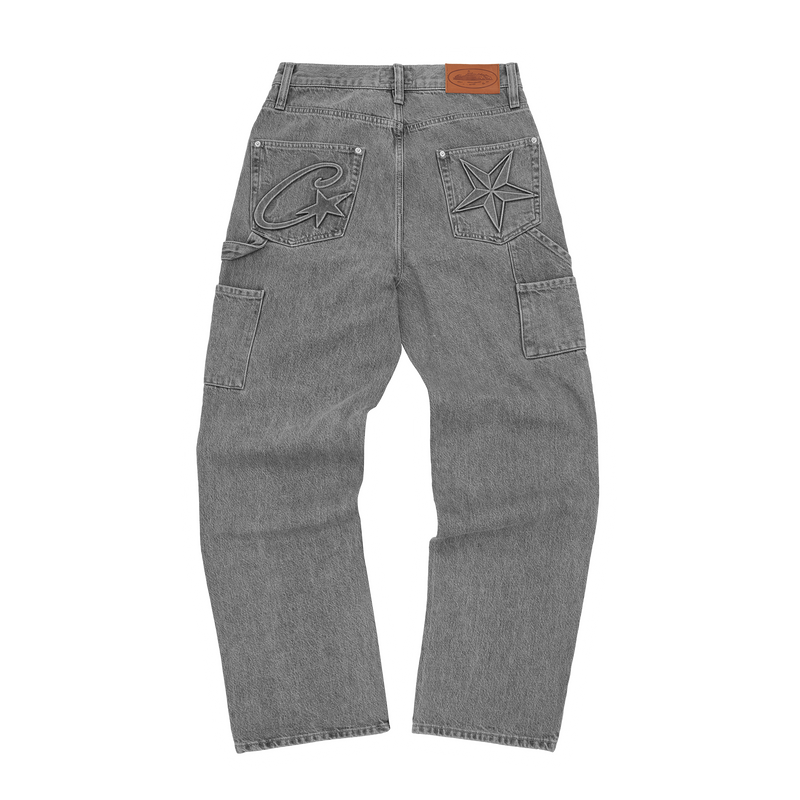 Corteiz Embossed C-star Denim Work Pant Grey
