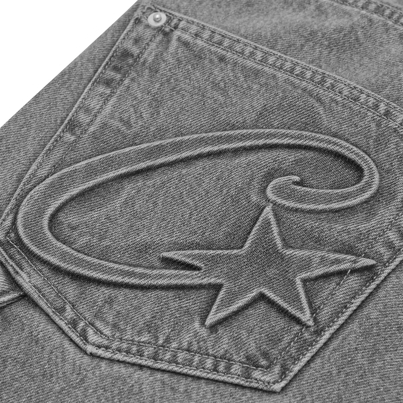 Corteiz Embossed C-star Denim Work Pant Grey