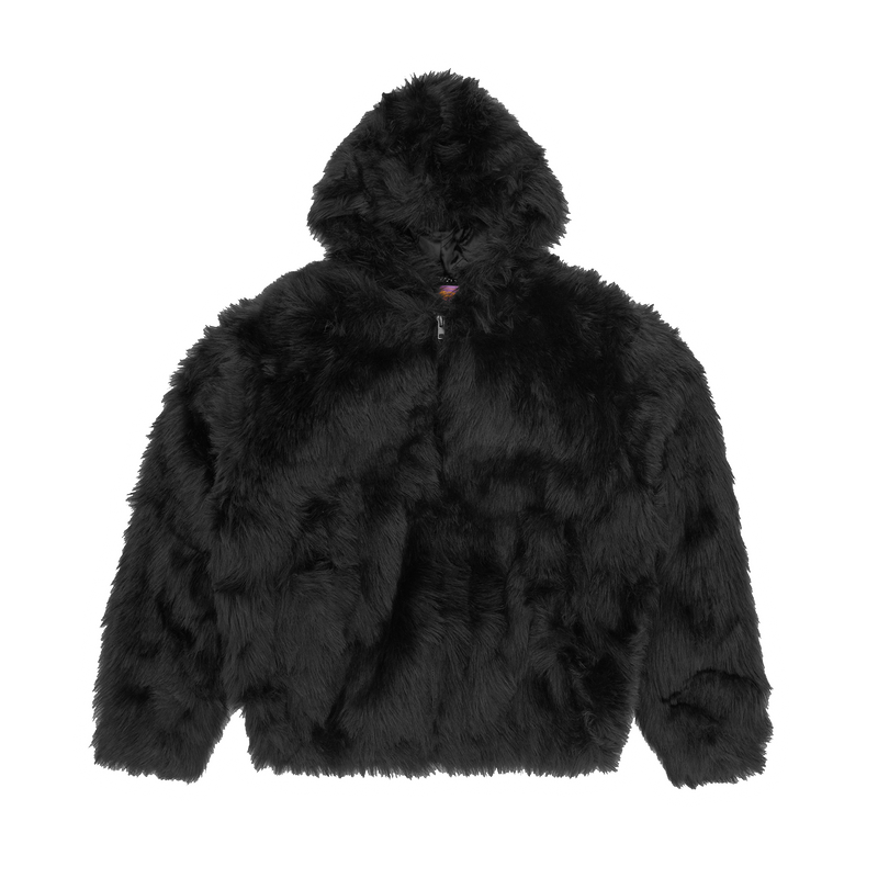 Corteiz Hooded Fur Jacket Black