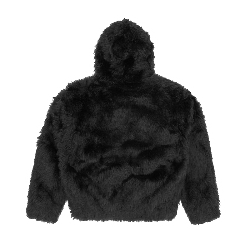 Corteiz Hooded Fur Jacket Black