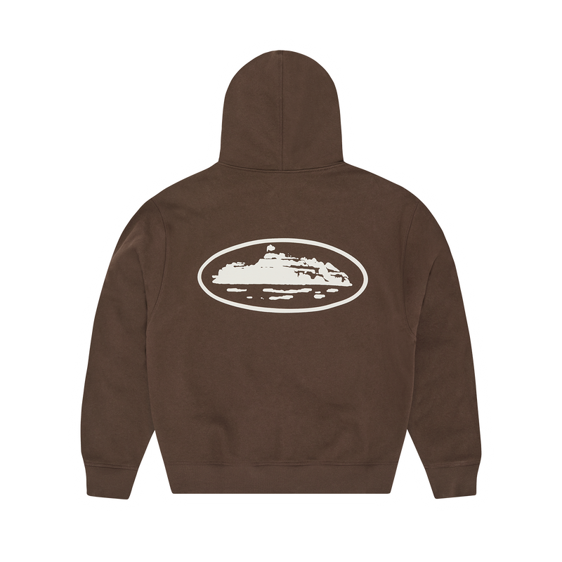 Corteiz Island Puff Print Zip Hoodie Brown