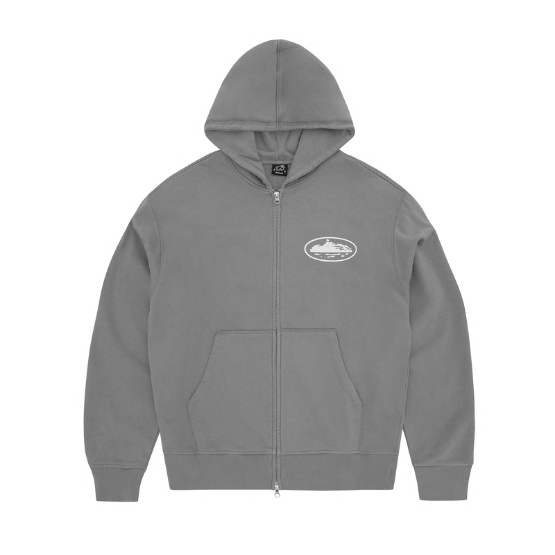 Corteiz Island Puff Print Zip Hoodie 'Gully Grey'