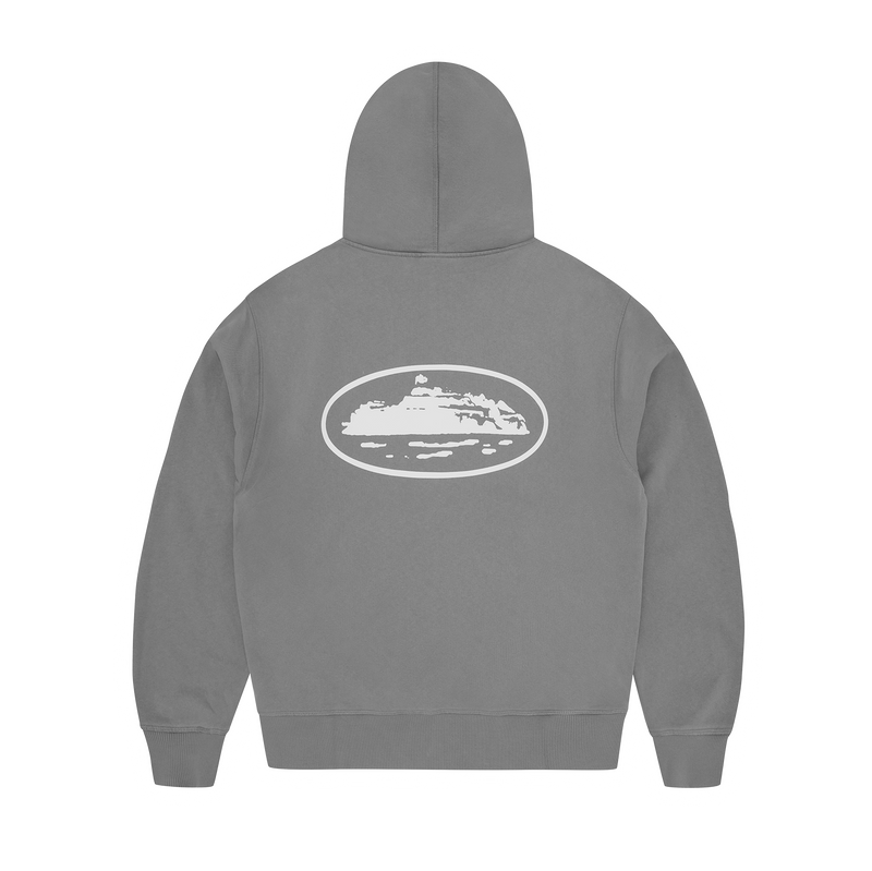 Corteiz Island Puff Print Zip Hoodie 'Gully Grey'