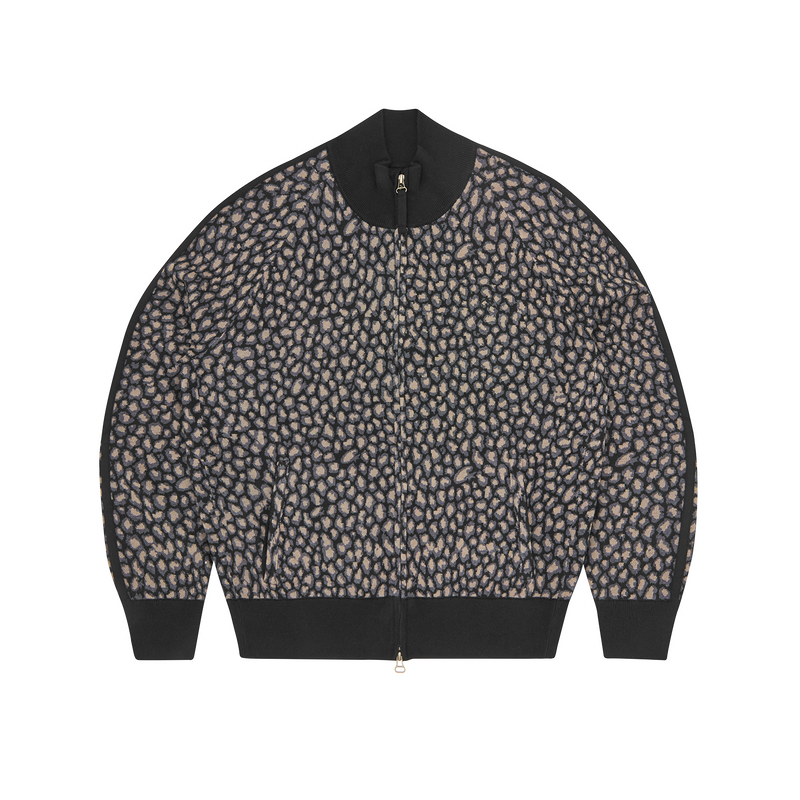 Corteiz VVS Leopard Jacquard Knit Zip Up Black