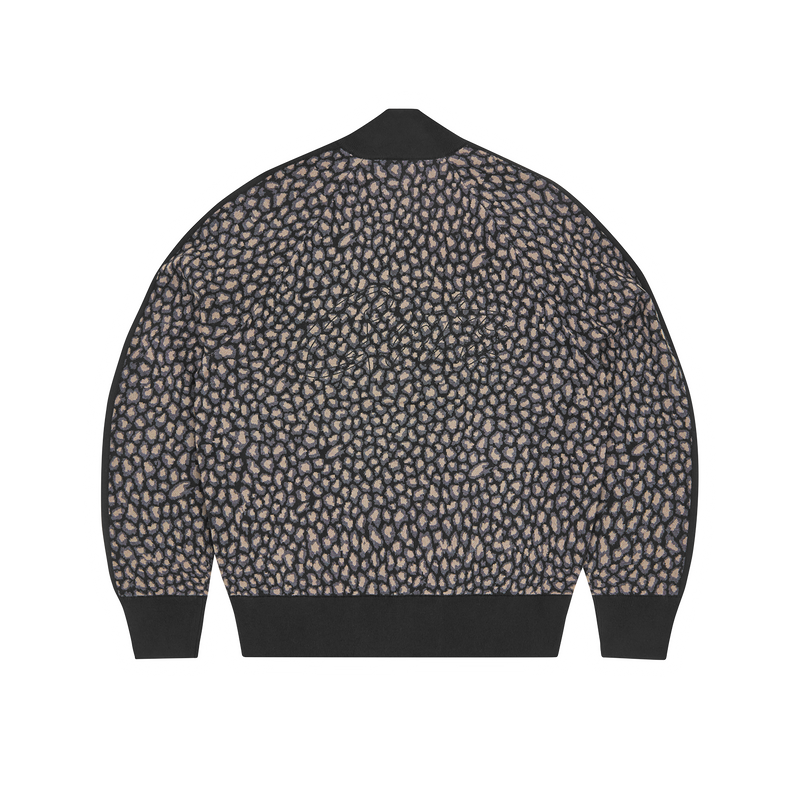 Corteiz VVS Leopard Jacquard Knit Zip Up Black