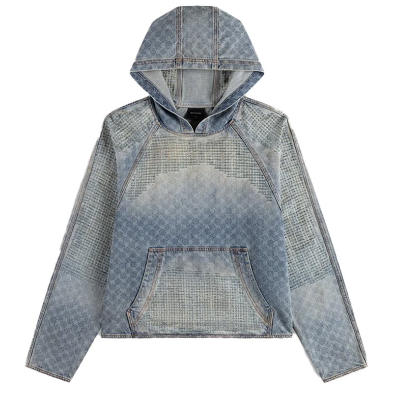 DESTROYED DENIM HOODIE BLUE