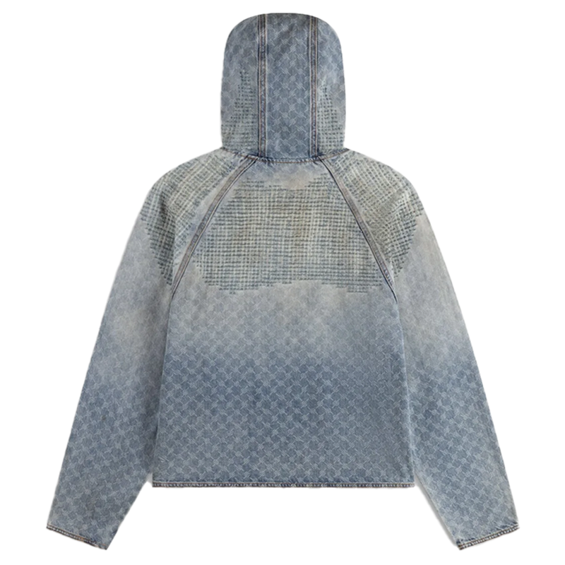 DESTROYED DENIM HOODIE BLUE