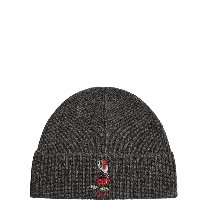 DOG EMBROIDERED RIB KNIT BEANIE