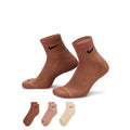 EVERYDAY PLUS CUSHIONED ANKLE SOCKS 3 PACK BROWN MULTI