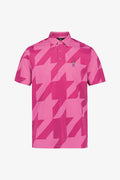 Fuschia Snap Placket Polo - Houndstooth