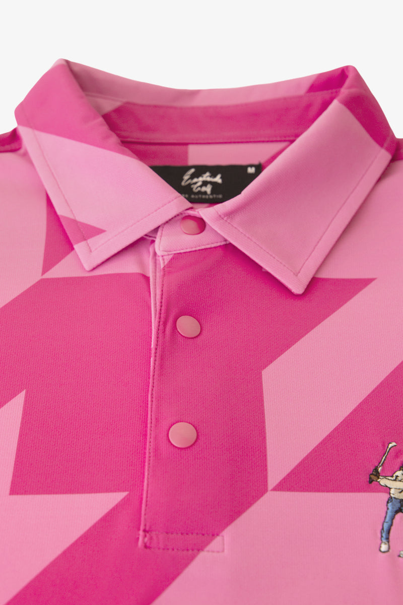 Fuschia Snap Placket Polo - Houndstooth