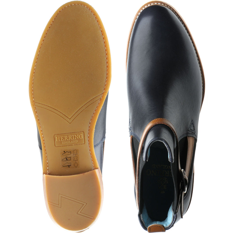 Product image for Herring Jodie ladies rubber-soled Chelsea boots in navy calf with cedar calf strap (second)