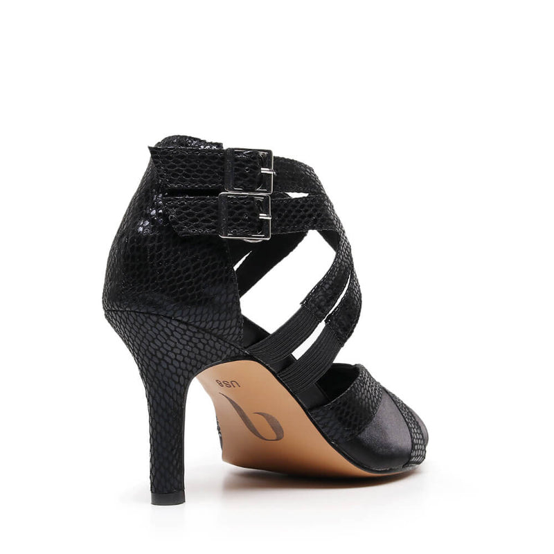 Isabel Wide Fit - Black Metallic Snake - Suede Sole