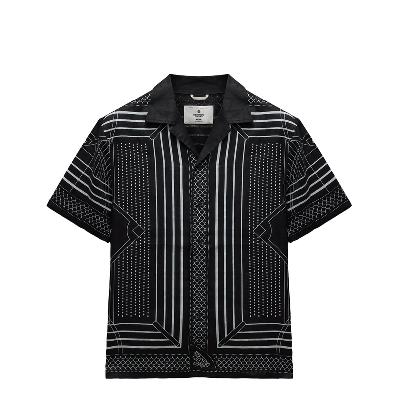 LINEN ARENA RELAXED CAMP SHIRT BLACK/WHITE